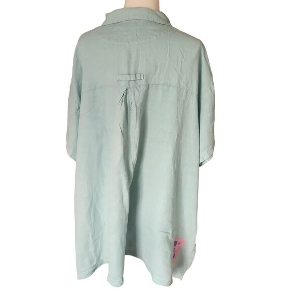 Blue Fish Button Down Shirt Lagenlook Linen Boho Size 4X Vintage 90s Light Blue - Picture 3 of 10